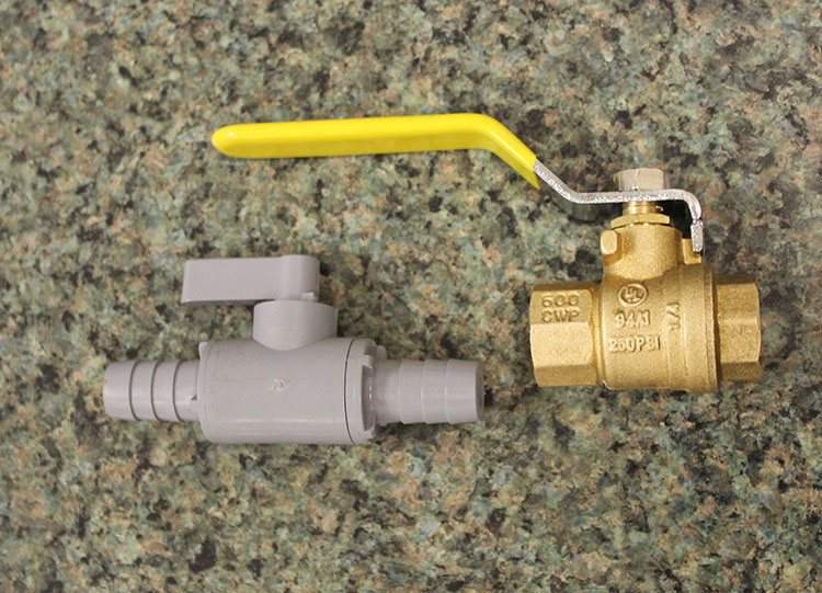 Brass/Plastic 2Way Shutoff Valves stock same day ship Fibre Glast